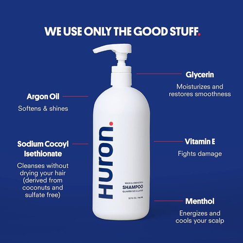 Huron Men's Fresh Scent Daily Shampoo - Nourishing Argan Oil Formula for Strong Hair | 32oz