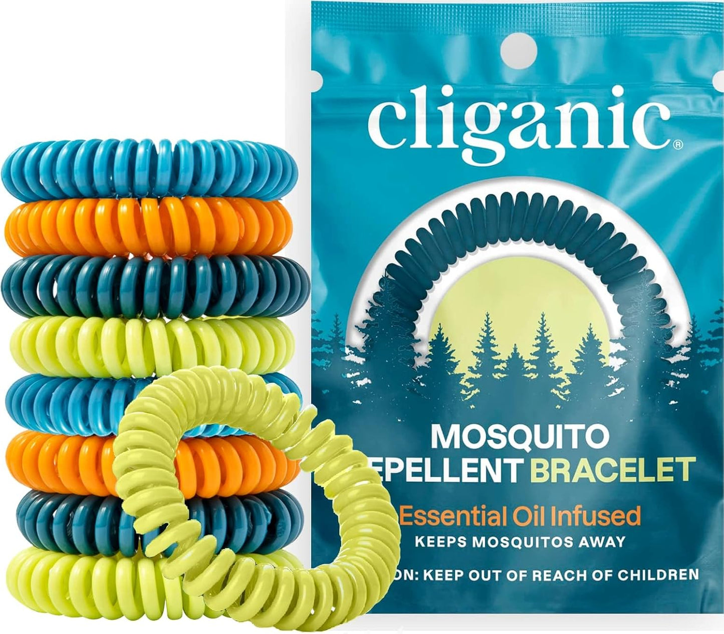 Cliganic Mosquito Repellent Bracelets - 10 Pack of Natural DEET-Free Bands for Adults & Kids