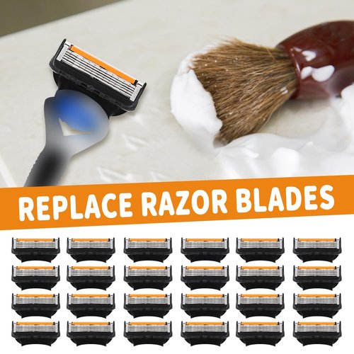 24 Replacement Razor Blades for Men – Compatible with Gillette ProGlide &Razor Systems, 5-Blade Refills, Wet Shave, Value Pack, Smooth & Precise
