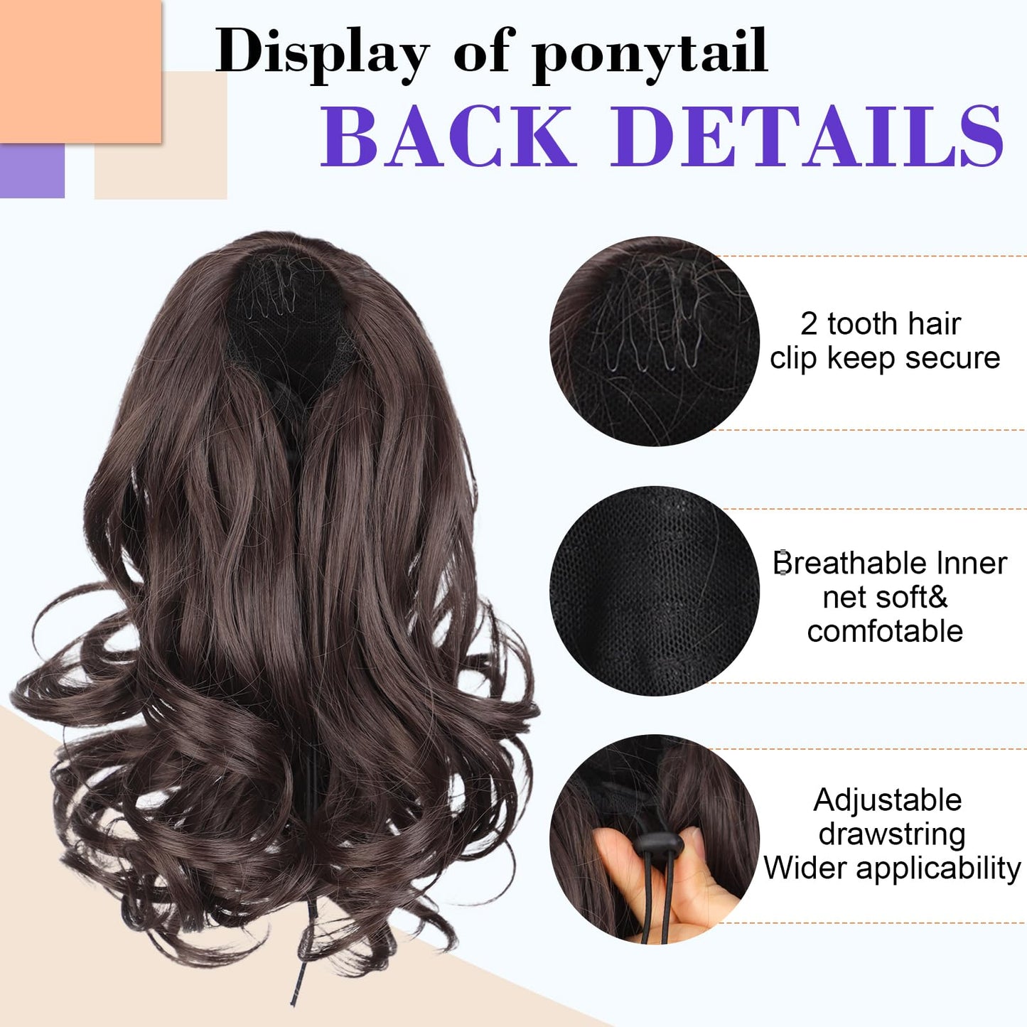 AISI BEAUTY Ponytail Extension Short Curly Wavy Drawstring Ponytail for Women Synthetic Pony Tail Hair Extensions（11 Inches,Dark Tend Balck Brown）