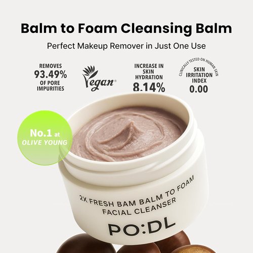 PODL Balm to Foam Cleanser - Deep Cleansing Makeup & Sunscreen Remover | Vegan Korean Skincare 4.39 fl oz