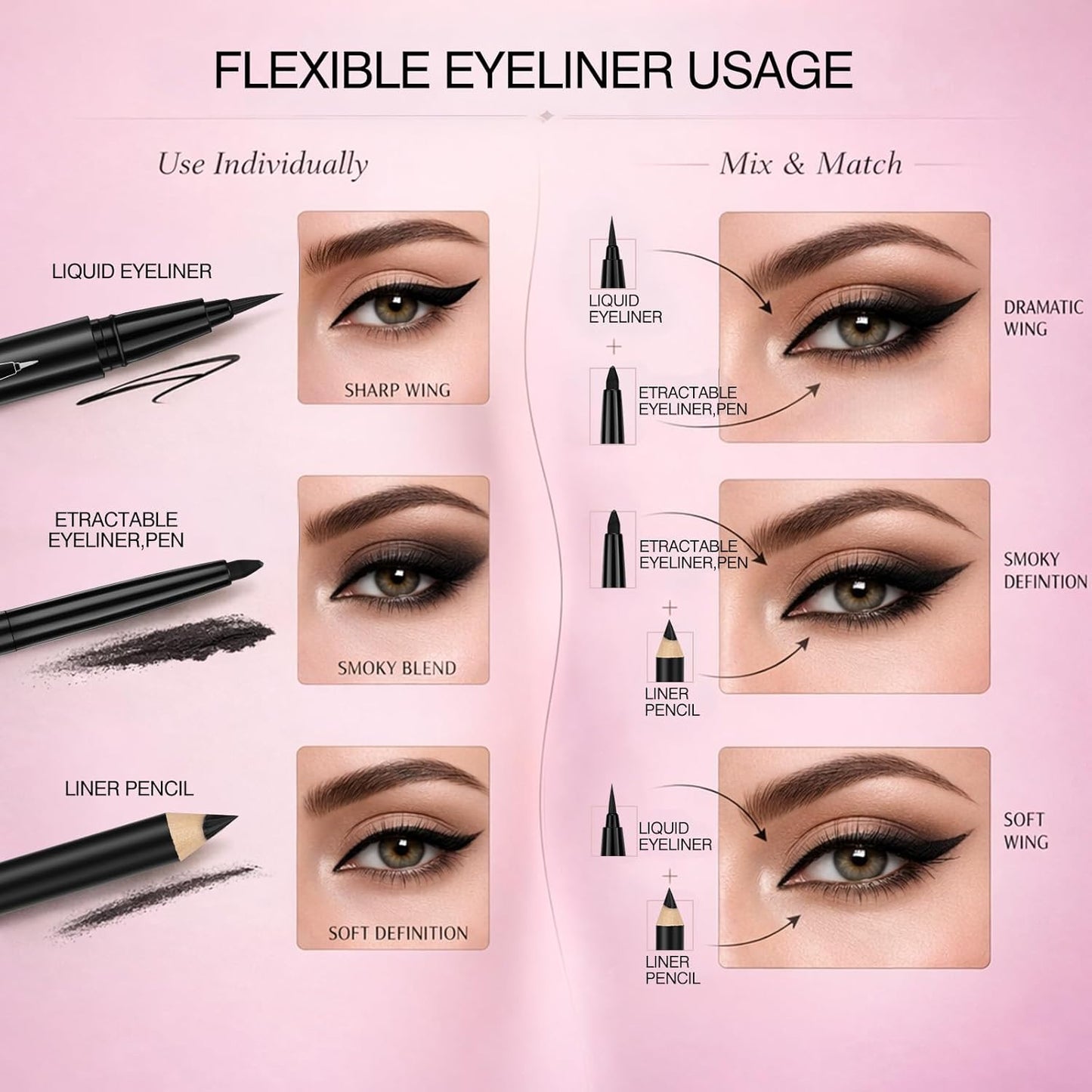 Skiennix Eyeliner Set - 3 In 1 Waterproof Kit with Brown Liquid & Pencil | Long-Lasting, Smudge-Proof