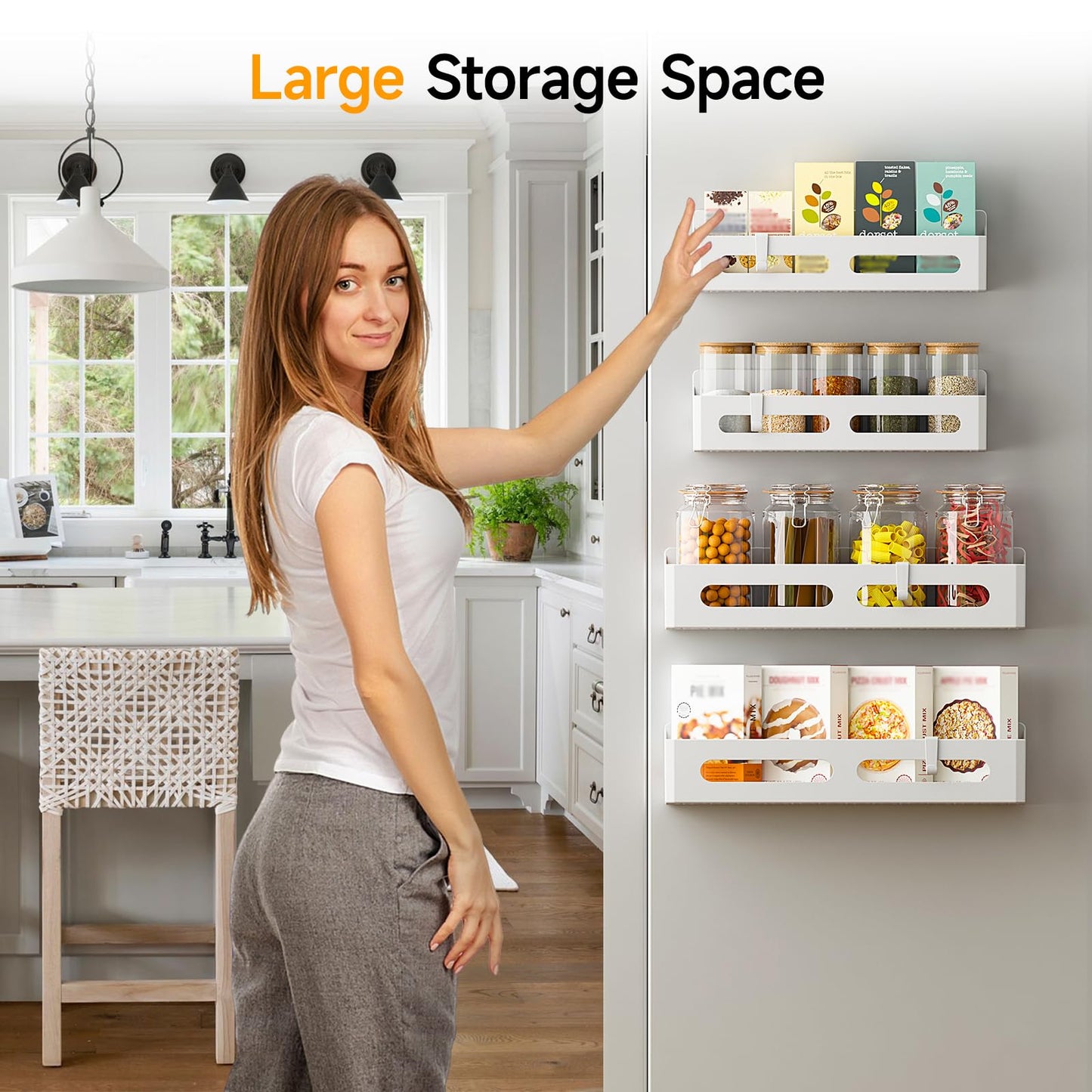 4 Pack Strong Magnetic Spice Rack for Refrigerator, Multipurpose Magnetic Shelf for Fridge with 4 Hooks for kitchen and Bathroom Organization, Black