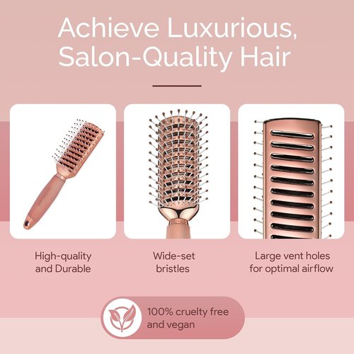 Lily England Vented Hair Brush - Easy Detangling for Fine, Thick, Curly Hair | Non-Slip Gel Handle, Rose Gold
