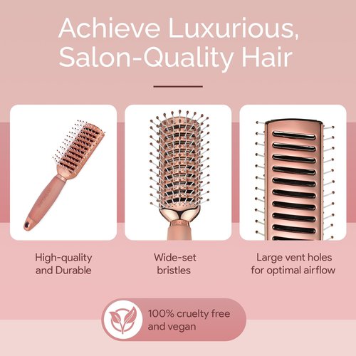 Lily England Vented Hair Brush for Blow Drying - Easy Detangling Hairbrush for Women for Fine, Thick, Curly Hair with Non-Slip Gel Handle - Static Free Vent Hair Brushes for Faster Drying, Rose Gold