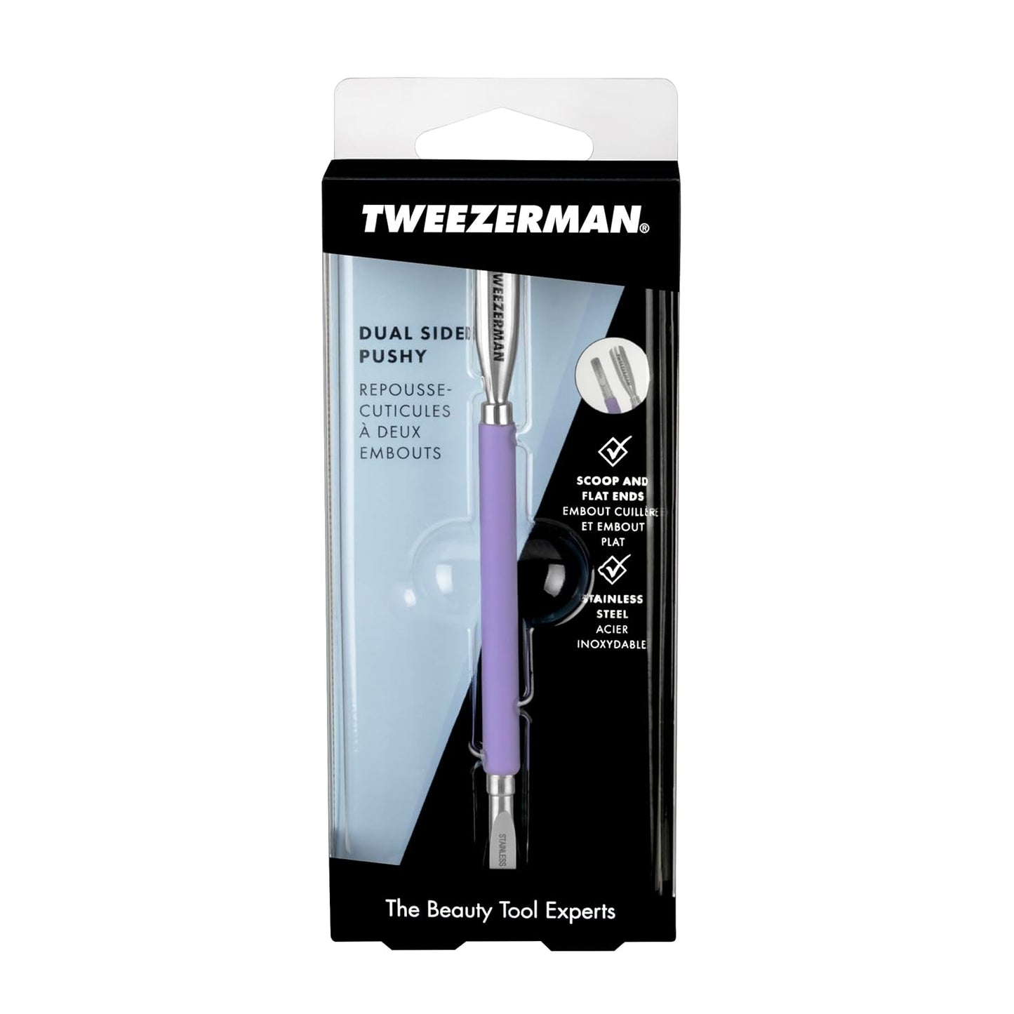 Tweezerman Dual-Sided Pushy - Professional Nail Care Tool in Vibrant Purple Color