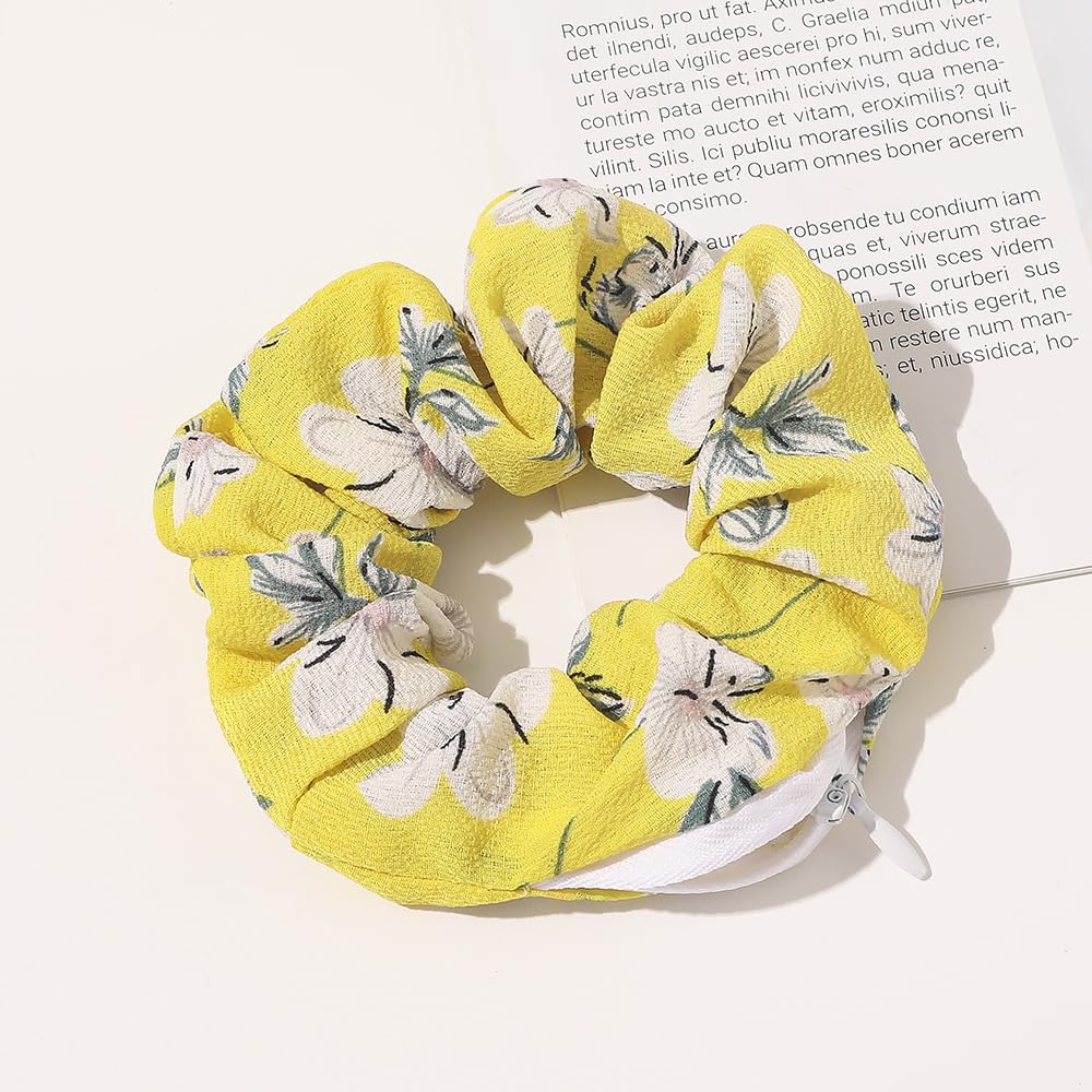 DINPREY Women Premium Velvet Scrunchie with zipper pouch, 7 Count Hair Ties, Soft Stash Hair Elastic Ties for Vsco Girl Stuff, Rainbow