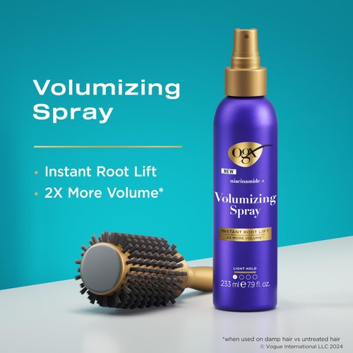 OGX Niacinamide + Volumizing Spray, Volumizing Hair Spray for an Instant Root Lift & 2X More Volume*, Light Hold Blowout for Fine, Flat Hair, Paraben-Free Styling, 7.9 fl. oz