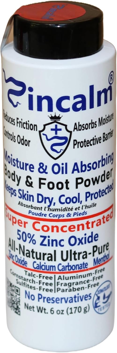 Zincalm All-Natural Body & Foot Powder - 50% Zinc Formula for Moisture & Odor Control | Anti-Chafing Relief