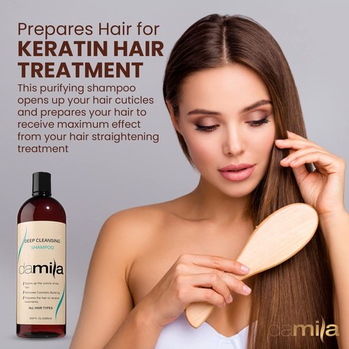 damila Deep Cleansing Shampoo - Clarifying Shampoo For All Hair Types - Degreases, Removes Residue and Product Build Up - Prepares Hair for Keratin Hair Treatment
