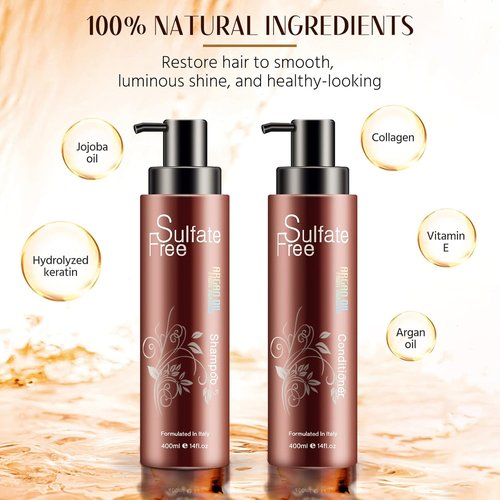 Moroccan Argan Oil Shampoo & Conditioner Set - Natural, Sulfate-Free, Color Safe, Moisturizing | 14 Ounce