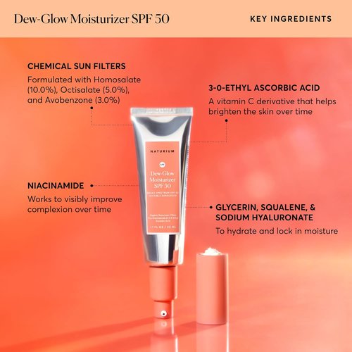 Naturium Dew-Glow Moisturizer - SPF 50 Daily Sunscreen & Face Primer with Dewy Finish | 1.7 oz
