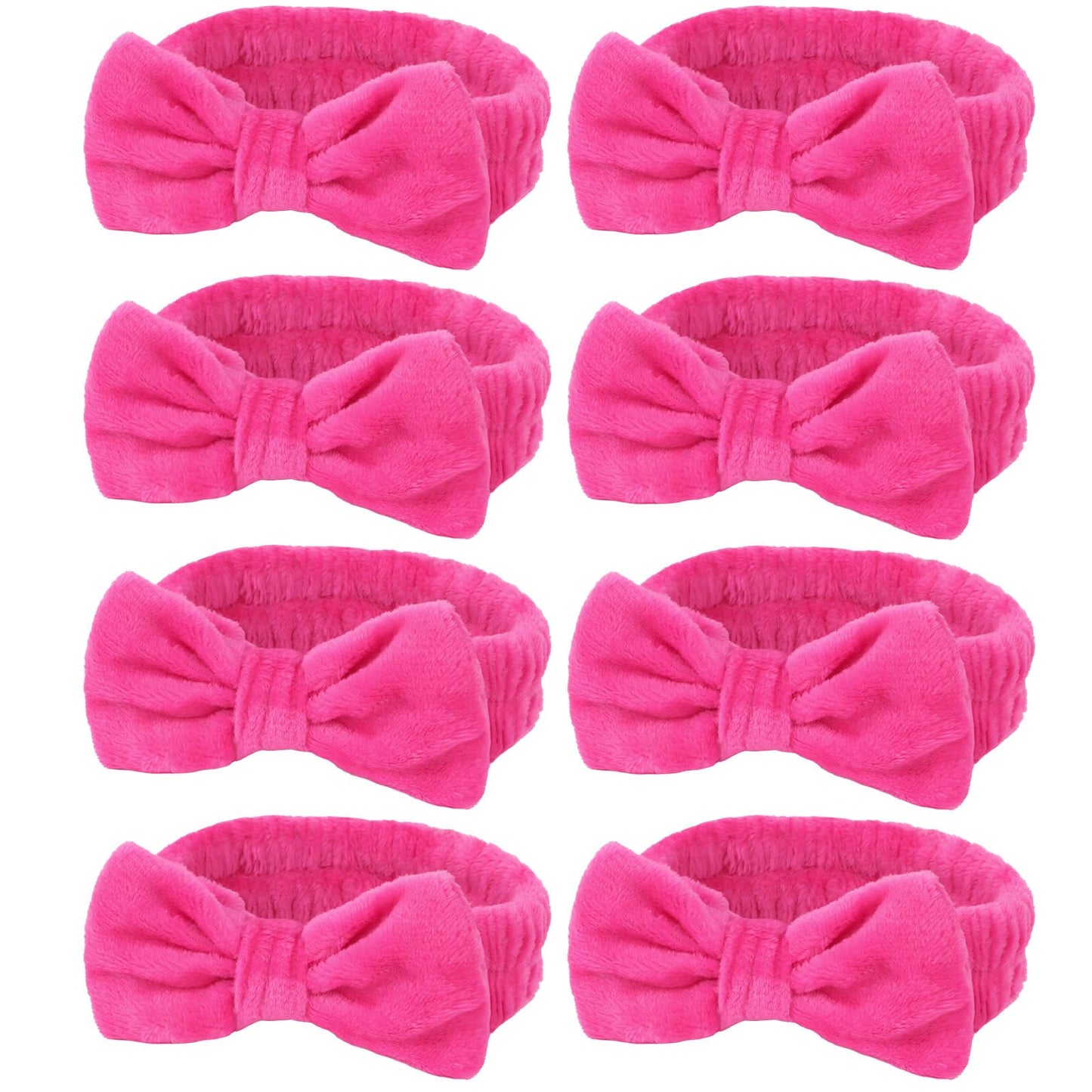 Semato 8 Pcs Hot Pink Spa Headband for Washing Face and Makeup Bridesmaid Proposal Gifts Pink Party Favors for Women Coral Fleece Skincare Headbands Elastic Bow Head