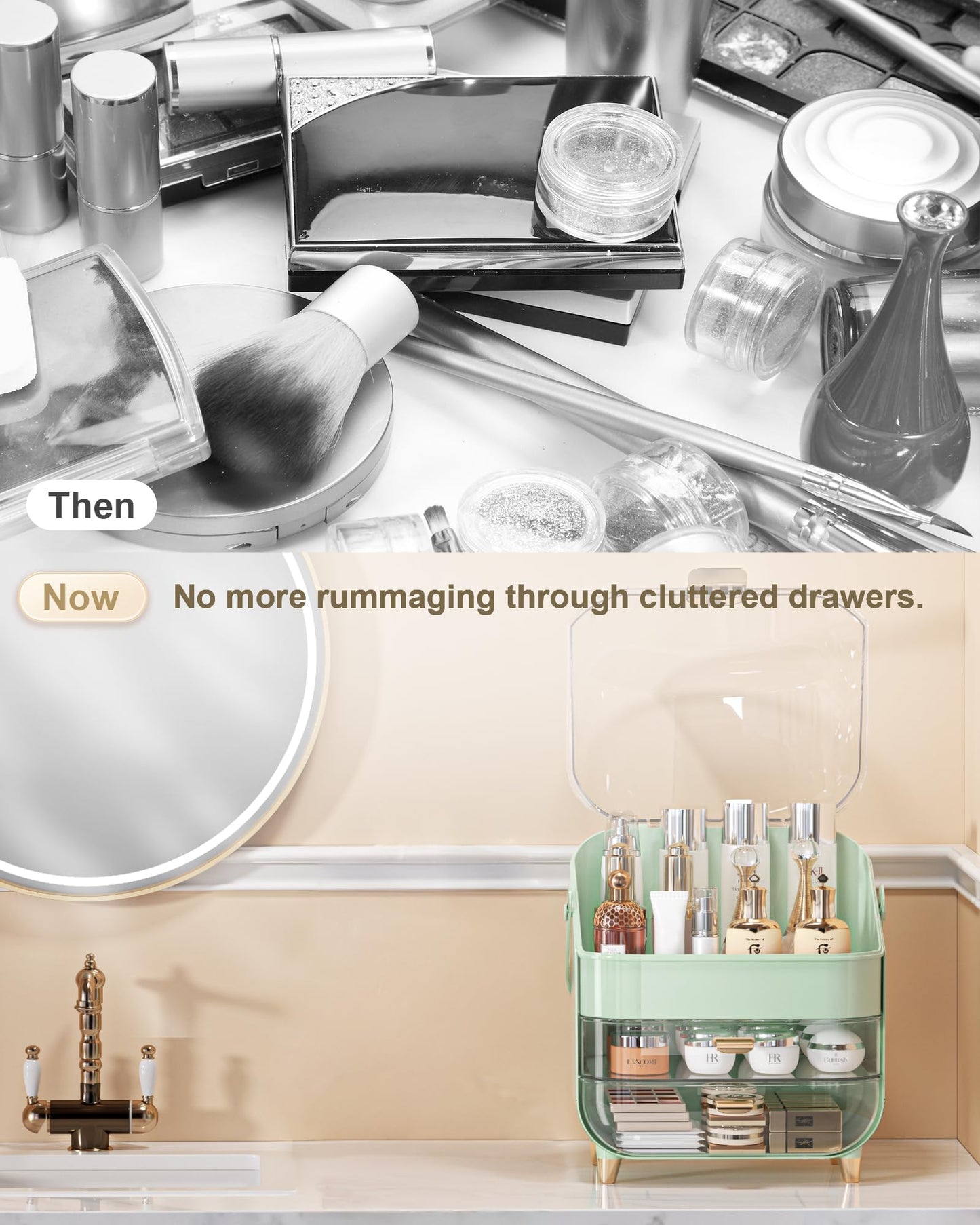 Makeup Organizer, Skincare Holder Bathroom Counter Organizer, Storage Box Cosmetic Display Cases, Teen Girl Gifts Trendy Stuff Make up Organizers for Vanity, Dresser, Countertop (Green)