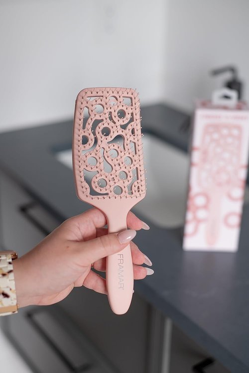 FRAMAR Professional Vented Hair Brush - Curved Design for Faster Blow Drying | Heat Resistant, Champagne Color