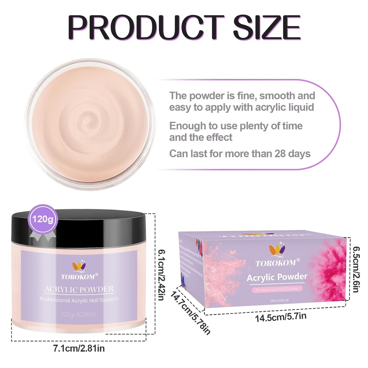 TOROKOM Acrylic Nail Powder - 4 Colors, 480g | Long-Lasting Dip Powder for 3D Nail Art