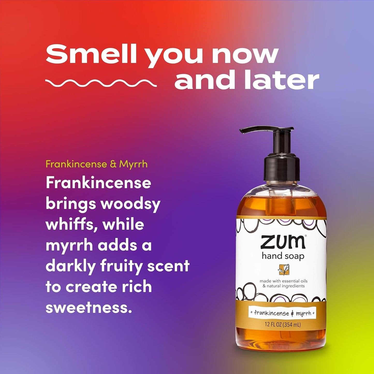 Zum Indigo Wild Hand Soap - Natural Liquid Soap with Frankincense & Myrrh Scent - 12 oz (4 Pack)