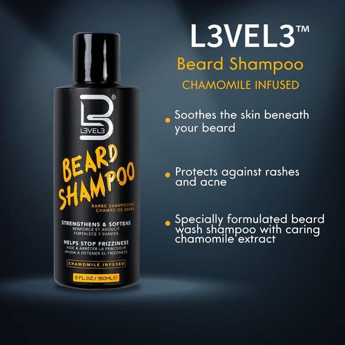 L3 Level 3 Beard Shampoo - Nourishing Formula for Soft, Tamed Facial Hair - 8 oz