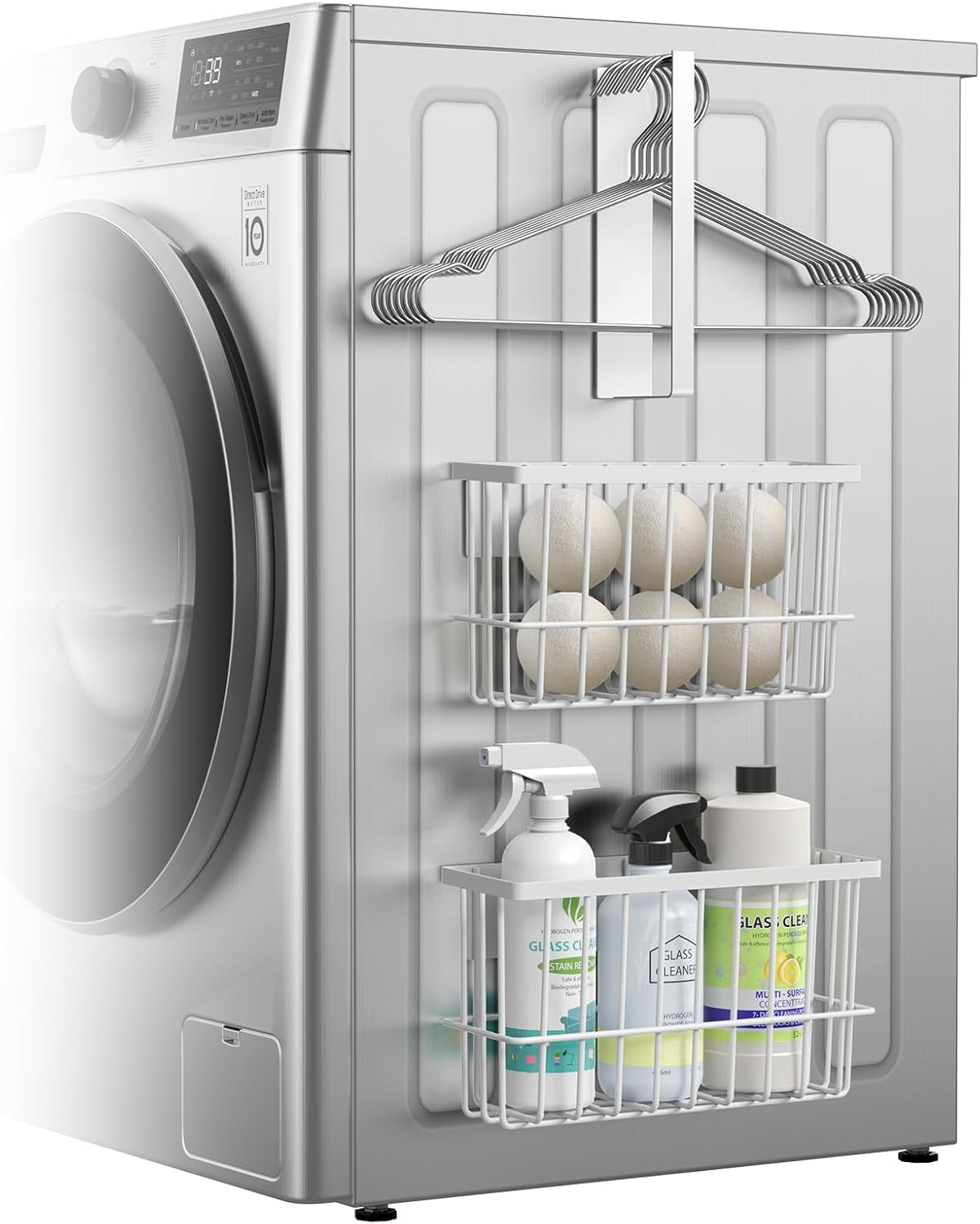 Skiennix Magnetic Dryer Ball Holder - Laundry Room Organizer with Lint Bin & Hanger | White