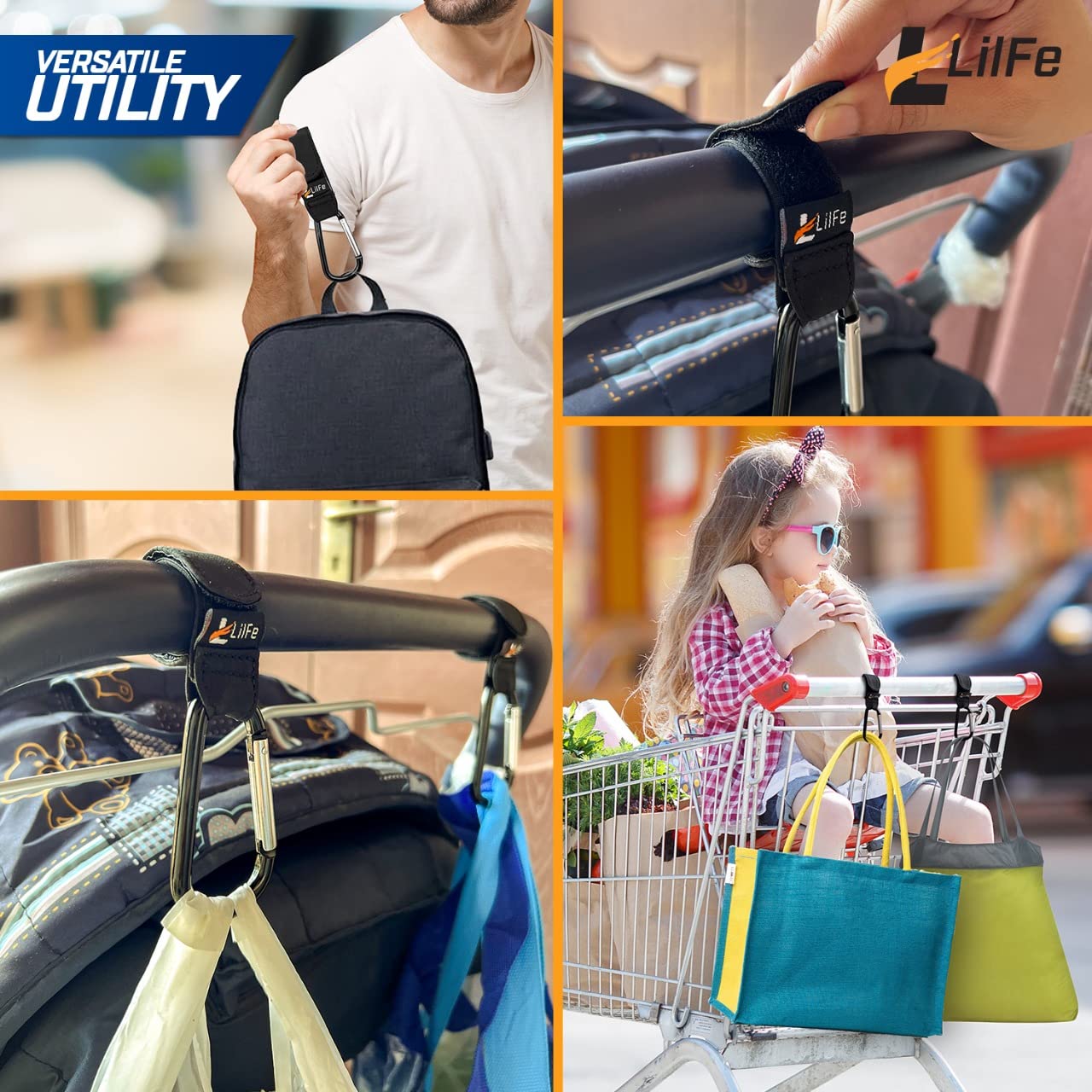 Skiennix Baby Stroller Hooks - 2 Pcs Durable & Stylish Clips for Diaper Bags | Multipurpose Mummy Hook for Prams & Carts