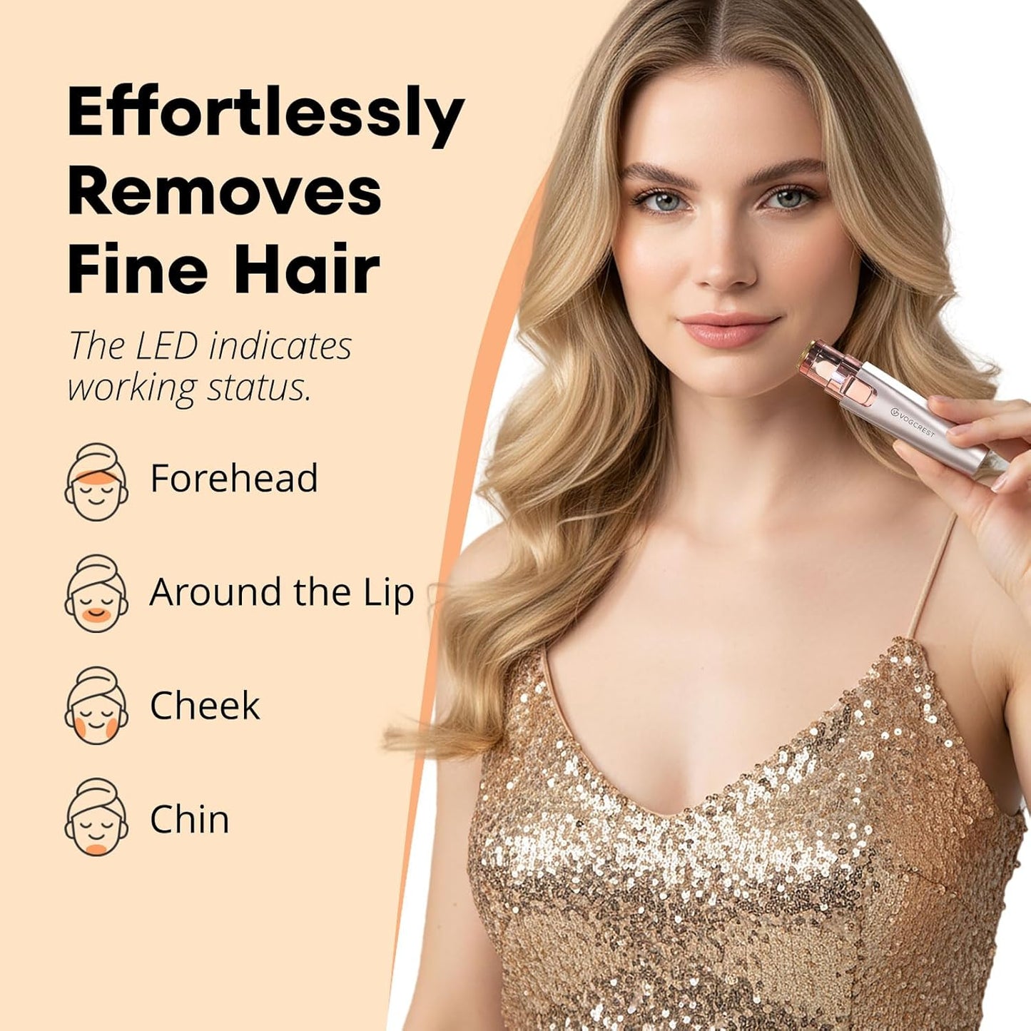 VG VOGCREST Eyebrow & Facial Trimmer - 2-in-1 Rechargeable Hair Removal & Shaver with LED Light | Rose Gold