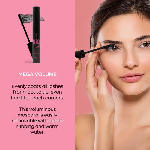 Elizabeth Mott Black Volumizing Mascara - Smudge-Proof, Lengthening Fiber Formula, Clump-Free, 8ml