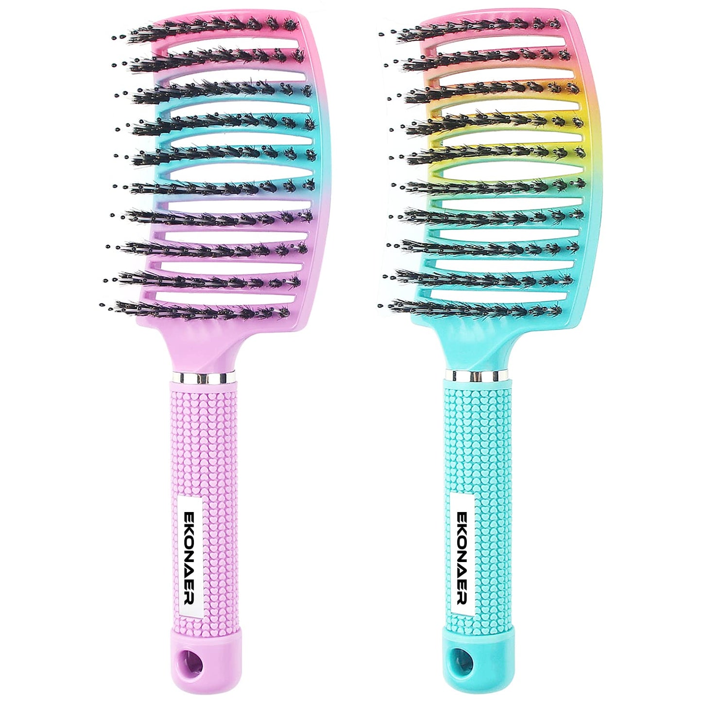 2 Pack Detangling Brush Getting Knots Out without Pain Adds Shine and Makes Hair Smooth,Detangler Boar Bristle Hair Brush for Adult & Kids Wet or Dry Hair(Green&Pink)