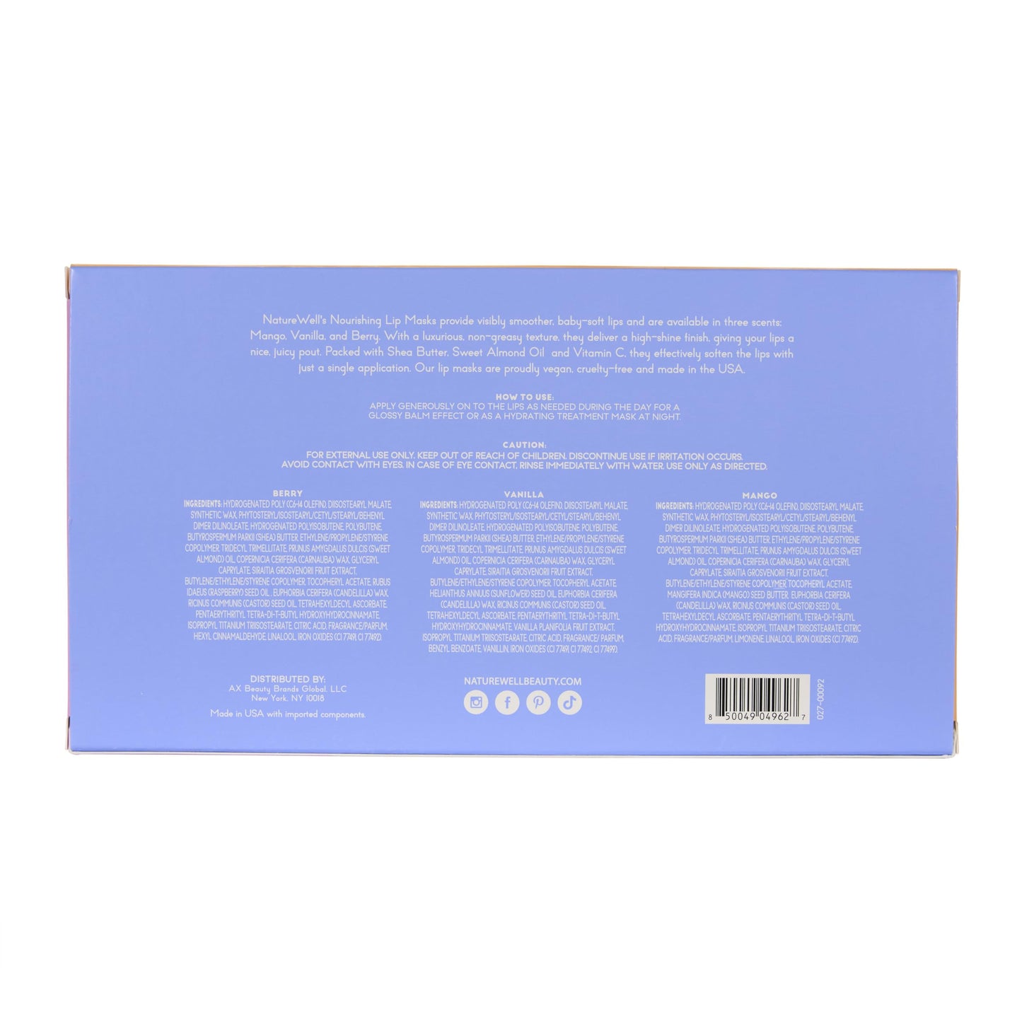 NATURE WELL Hydrating Lip Masks Variety Pack, Includes Mango, Vanilla & Berry Scents, High-Shine, Non-Greasy, Conditioning & Softening, 0.70 Ounce (Pack of 3)