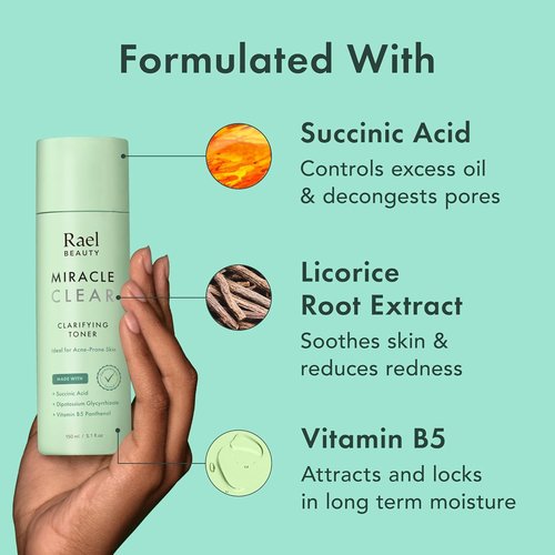 Rael Miracle Clear Bundle - Clarifying Toner (5.1 Oz) & Barrier Cream (1.8 Oz) for Clear Skin
