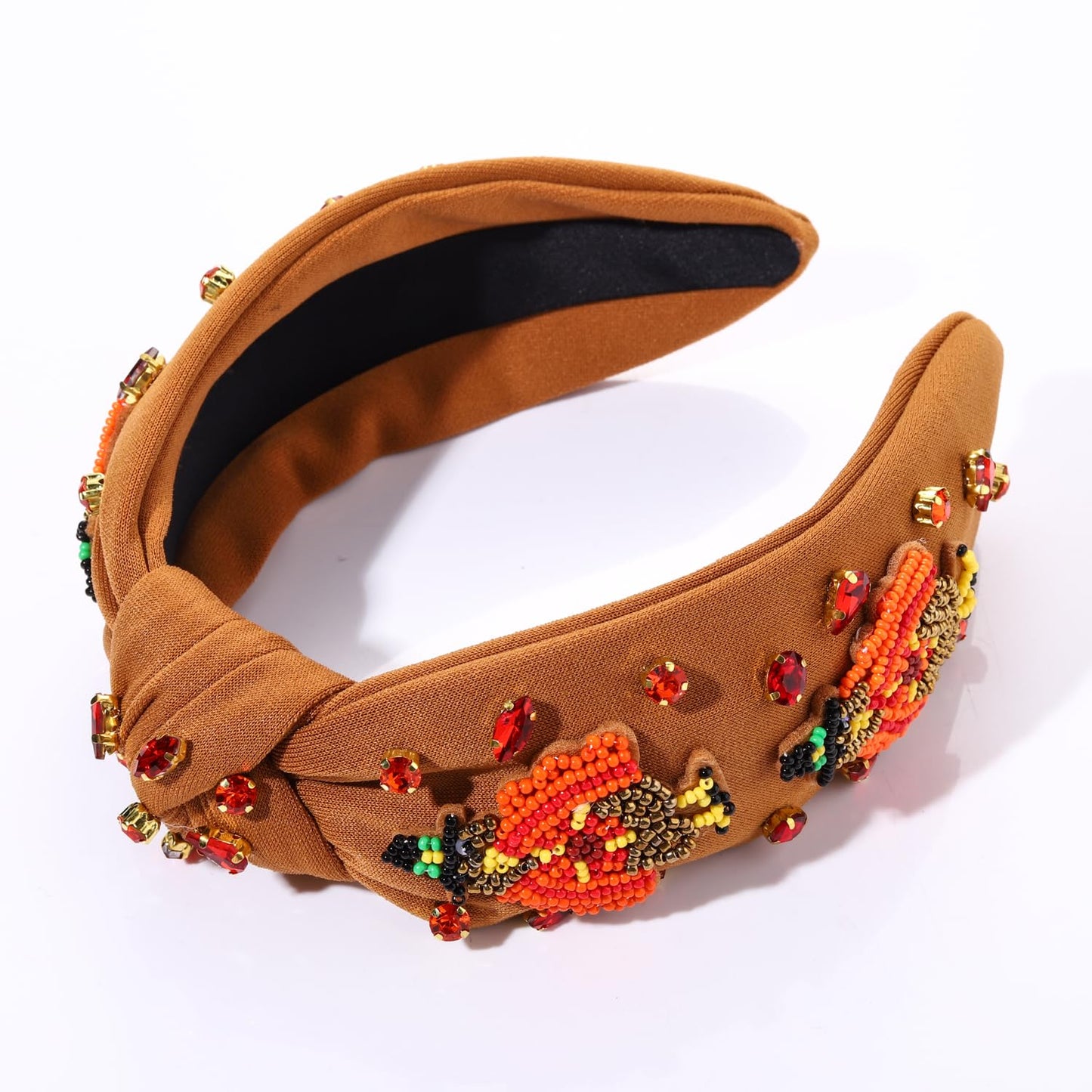 mokkia Thanksgiving Headband Fall Accessories for Women Beaded Turkey Maple Leaf Pumpkin Knotted Headband Jeweled Rhinestone Pearl Top Knot Headband Autumn Fall Outfit Gifts