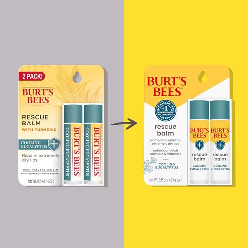 Burt's Bees Natural Rescue Lip Balm - Healing Beeswax & Turmeric for Dry Lips | 2 Tubes