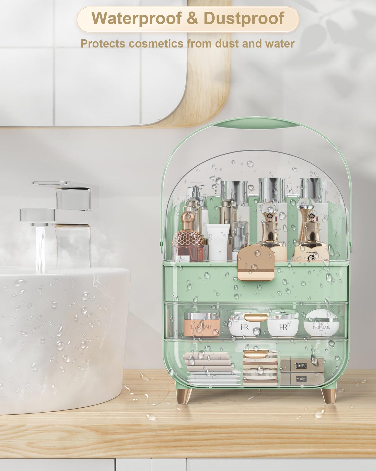 Makeup Organizer, Skincare Holder Bathroom Counter Organizer, Storage Box Cosmetic Display Cases, Teen Girl Gifts Trendy Stuff Make up Organizers for Vanity, Dresser, Countertop (Green)