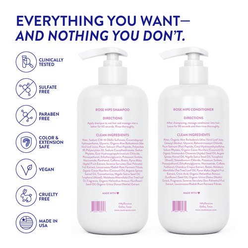 Routine Wellness Shampoo and Conditioner Set and Hair Serum for Thinning Hair - DHT Blocker Women & Men - Color Safe Shampoo for Hair Loss & Healthier Hair - Rose Hips Set