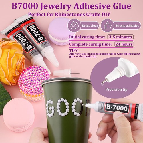 Resin Rhinestones for Crafting with 3Pcs 10ml B7000 Jewelry Glue, 2 Boxes White Flatback Gems Crystals Diamond for Bedazzling Crafts DIY Nail Art Makeup,Gems for Clothing Tumblers Shoes