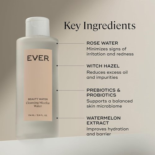 EVER Beauty Micellar Cleansing Water - Rose Water & Lactic Acid Makeup Remover for Sensitive Skin | 5.9 fl oz