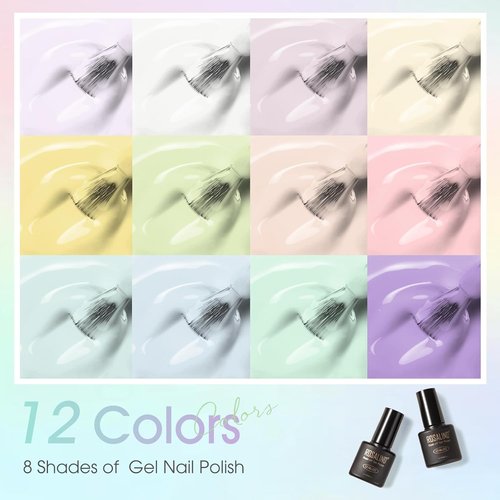 ROSALIND Gel Nail Polish Set - 12 Pastel Colors for Spring & Summer | Soak Off, Candy-Inspired Shades