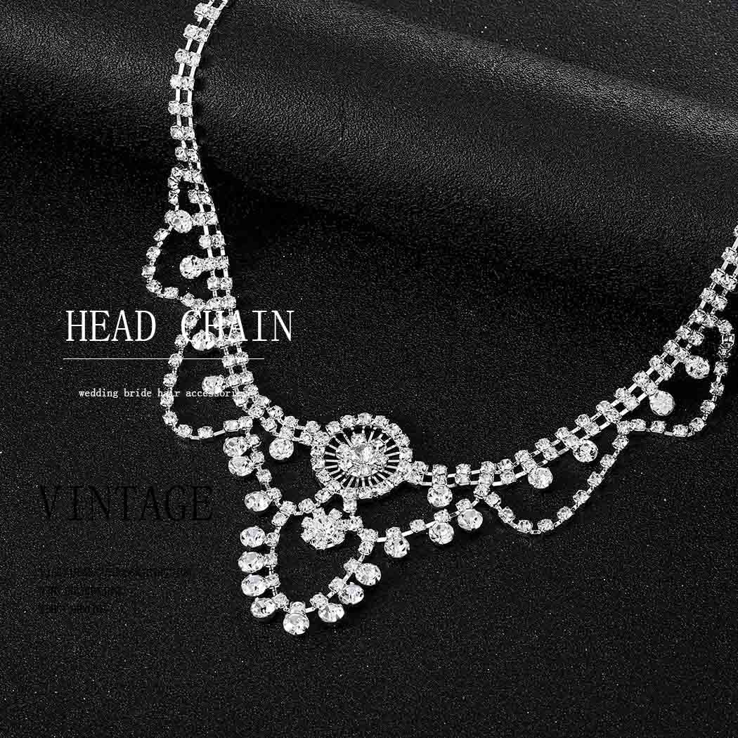 Fdesigner Wedding Crystal Head Chain Silver Boho Bride Headpiece Rhinestone Flower Hair Jewelry Halloween Women Hair Accessories (Silver-Gorgeous)