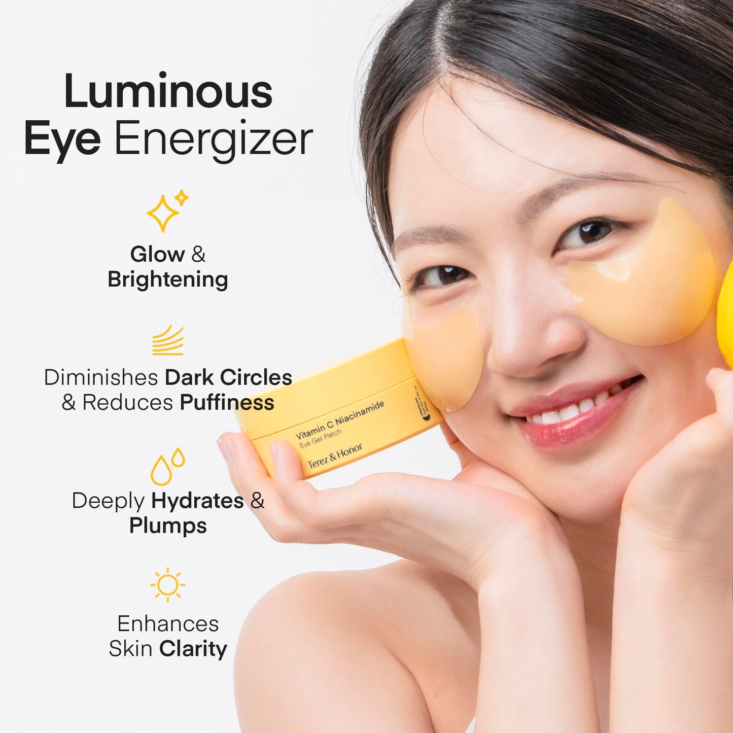 Terez & Honor Under Eye Patches for Dark Circles - 60 Korean Hydrogel Masks for Puffiness, Bags, Wrinkle with Caffeine, Hyaluronic Acid, Niacinamide - Undereye Hydrating & Cooling, Vegan, No Fragrance