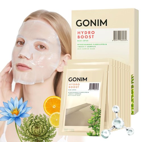GONIM Korean Face Mask - Hydrating Sheet Masks with Hyaluronic Acid & Vitamin C | 10 Pack