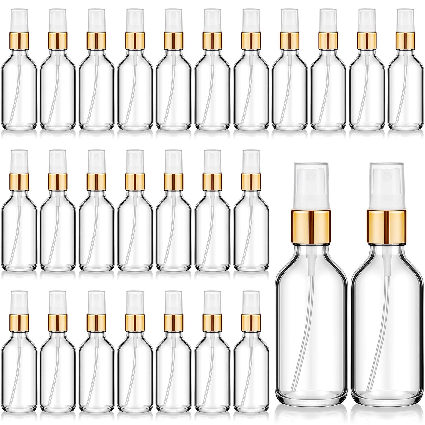 Roshtia 30 Pcs 2 oz Clear with Gold Lid with Gold Lid Glass Spray Bottle Clear Empty Bottles Small Refillable Reusable Perfume Containers with Fine Mist Sprayer Pump for Face Body Travel