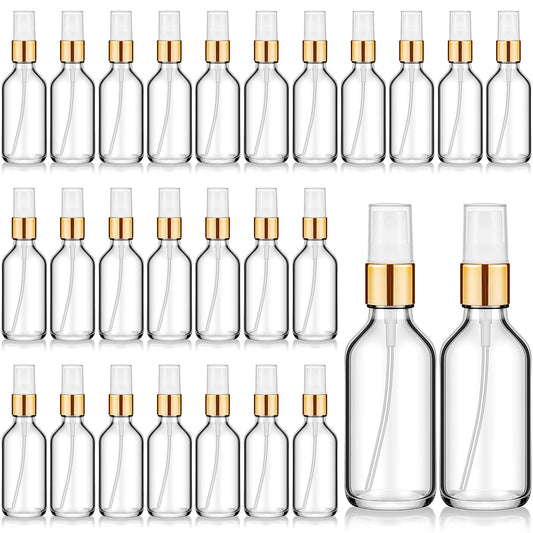 Roshtia 30 Pcs 2 oz Clear with Gold Lid with Gold Lid Glass Spray Bottle Clear Empty Bottles Small Refillable Reusable Perfume Containers with Fine Mist Sprayer Pump for Face Body Travel