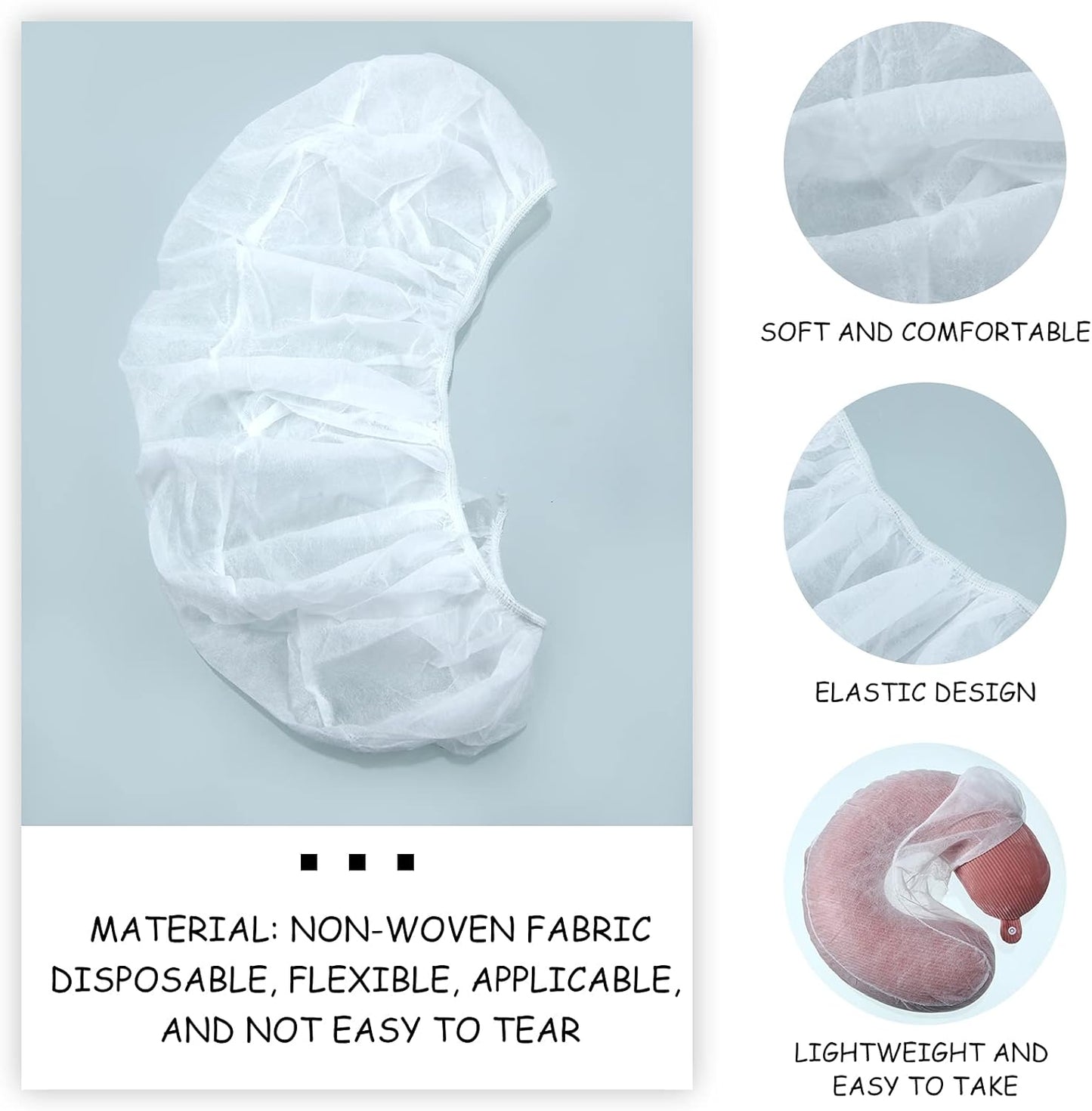 Tatuo Disposable Headrest Covers - 100 Non-Sticking Non-Woven U-Shaped Cradle Covers | 14.2 x 13 Inch, White