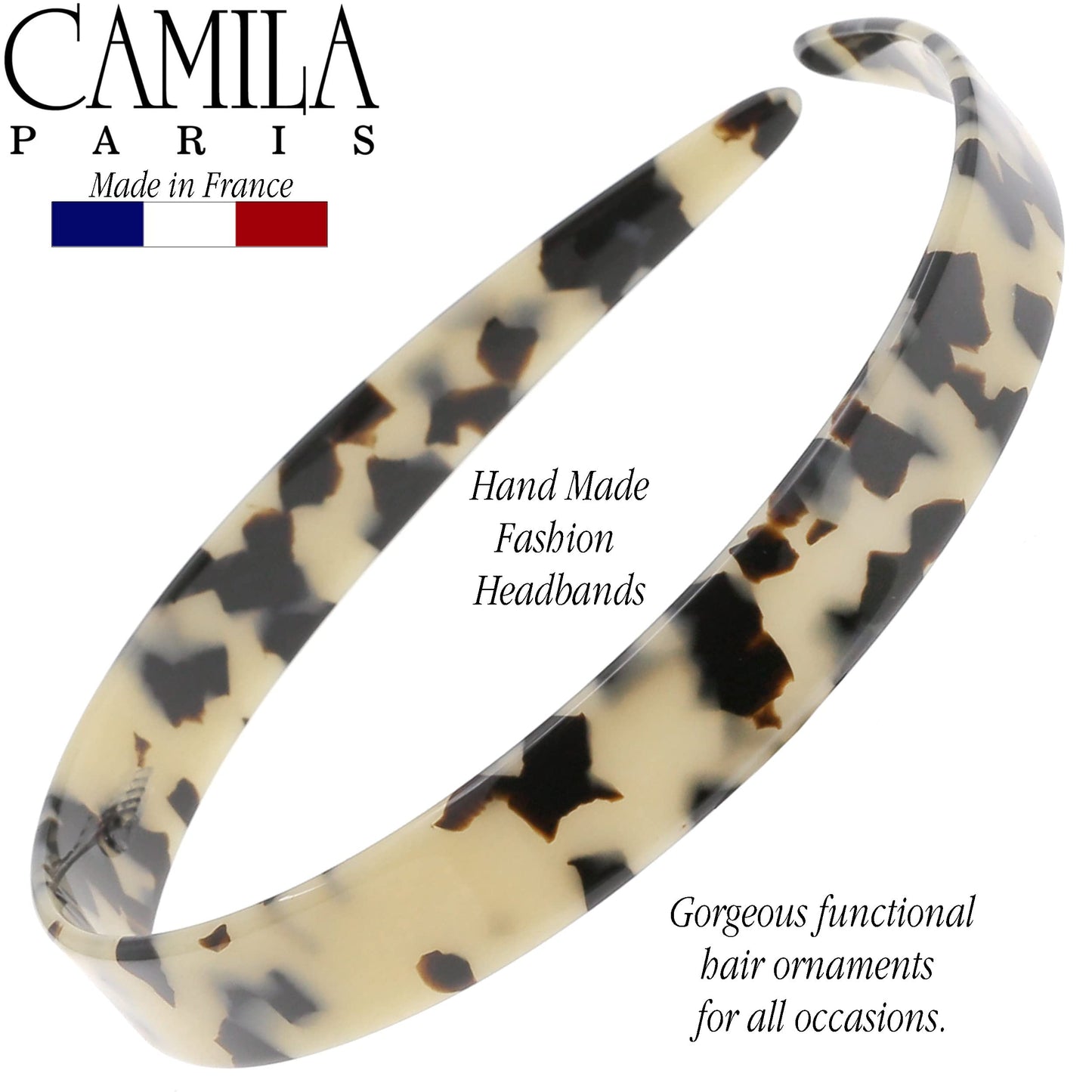 Camila Paris CP3467 French Headband for Women, Handmade White Tokyo, Strong Hold Grip Women's Hair Band, Ligth and Very Flexible, No Slip and Durable Styling Girls Hair Accessories, Made in France