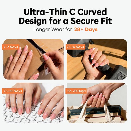 modelones Short Almond Nail Tips, Pre-shaped Soft Gel Tips Fake Nails False Acrylic Clear Full Cover Press on Extension Kit Gel Manicure DIY at Home 216PCS 12Sizes
