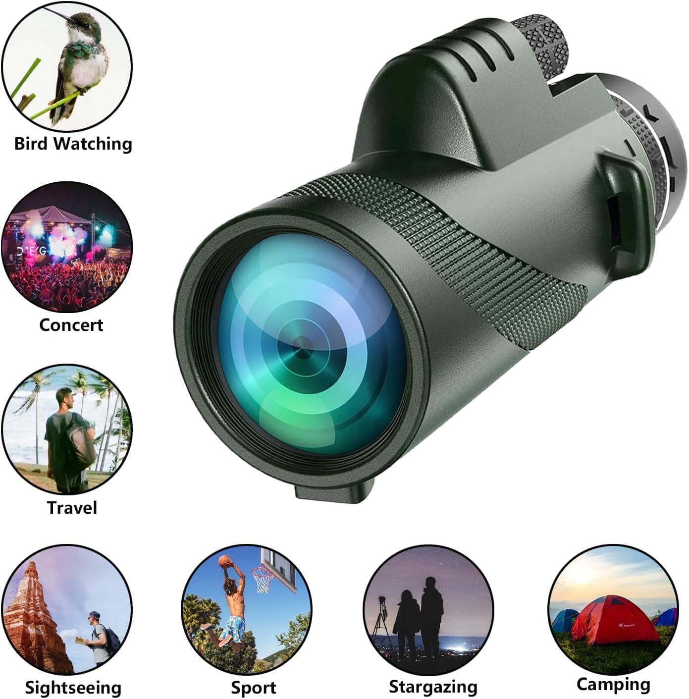 Monocular-Telescope 80x100 High Powered Monoculars High Definition for Adults High Powered with Smartphone Adapter Telescope Hunting Wildlife Bird Watching Travel Camping Hiking-Green