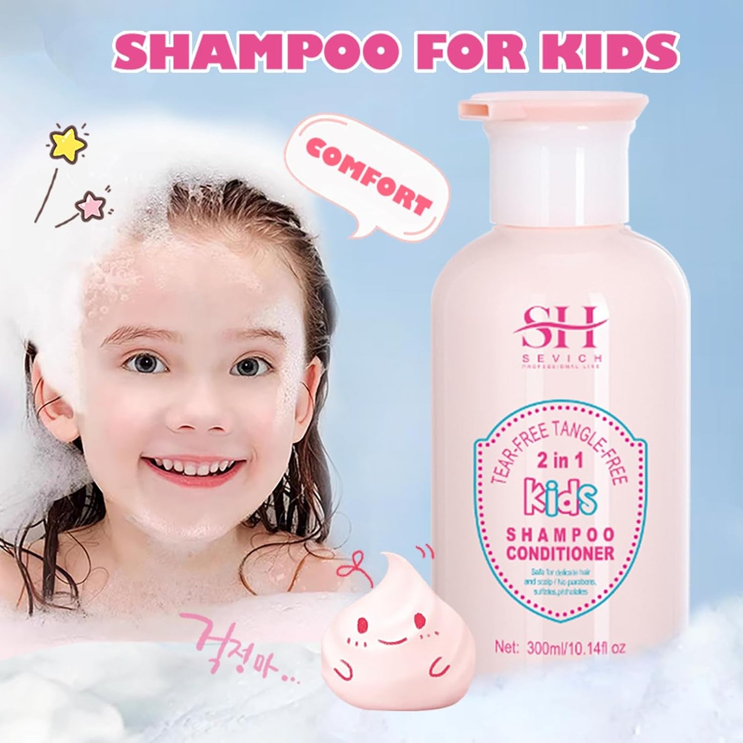 SEVICH Kids 2-in-1 Shampoo & Conditioner - Tear-Free, Hypoallergenic Formula for Sensitive Scalp | 10.14 fl oz (300ml)