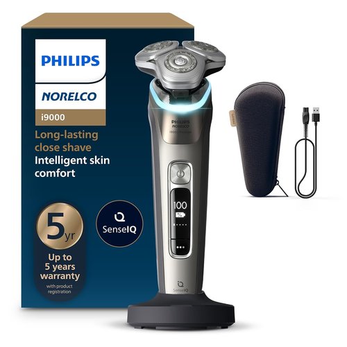 Philips Norelco Shaver i9000 Prestige - Wet & Dry Electric Shaver, Gold Oyster, Sense IQ Technology, Triple Lift & Cut System, 360 Rotating Dual SteelPrecision Blades, Quick Clean Pod, Model XP9203/81
