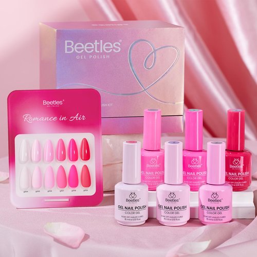 beetles Pink Gel Polish Set - Romance in Air Collection, 15ML Full Size Hot Pink Light Neon Shade Colors Soak Off Summer Gel Polish Kit Nail Art Manicure Salon DIY at Home