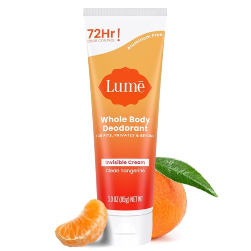 Lume Whole Body Deodorant - Invisible Cream Tube for 72-Hour Odor Control - Aluminum & Baking Soda Free - 3 oz (Clean Tangerine)