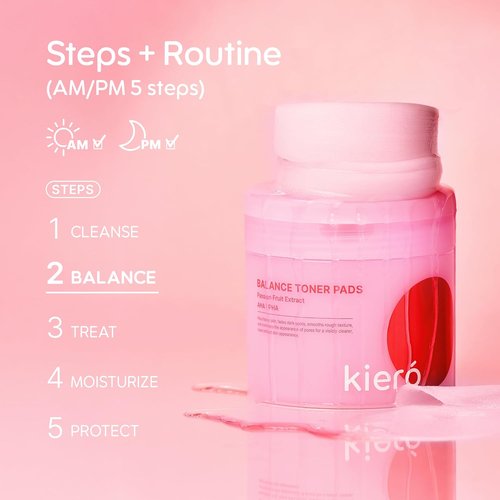 Kiero Balance Toner Pads - Exfoliating Facial Toner with AHA & PHA | Hydrating Vegan Cotton Rounds (60 EA, 6.26 fl oz)